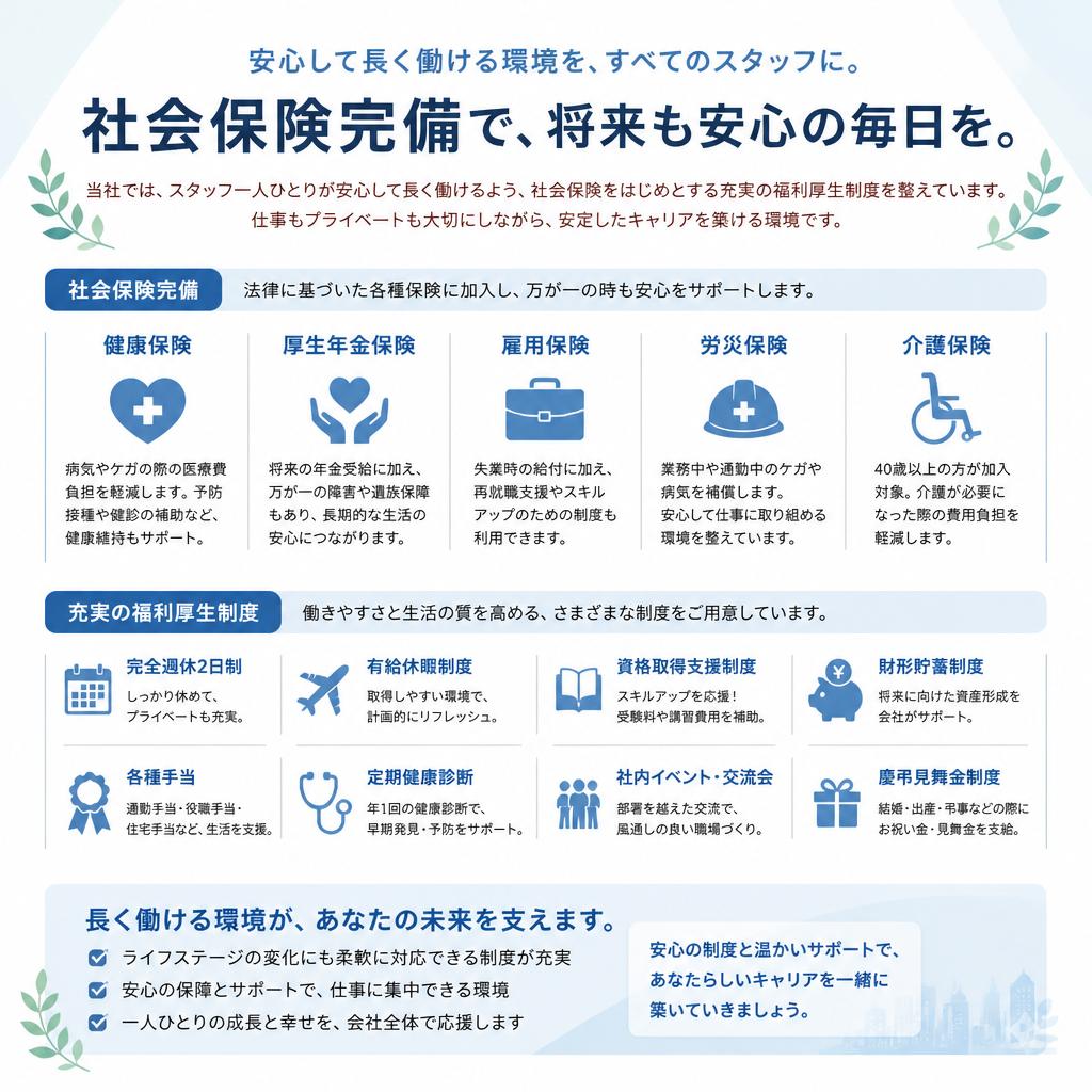 充実した福利厚生と社会保険